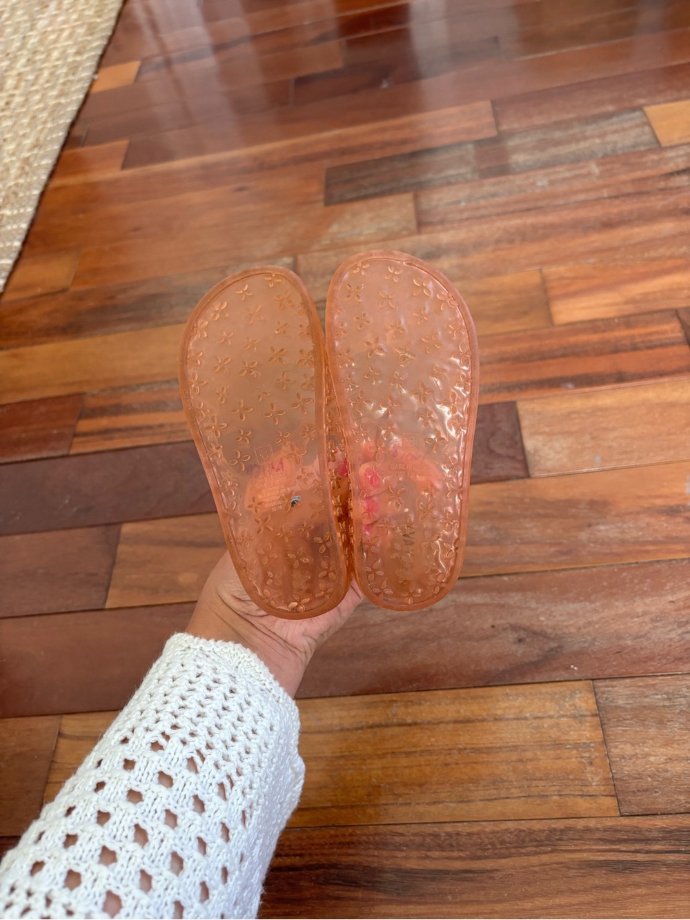 Old Navy Girls Size 8 Mary Jane Jelly Flats Clear Pink Floral Shoes - Picture 2 of 6